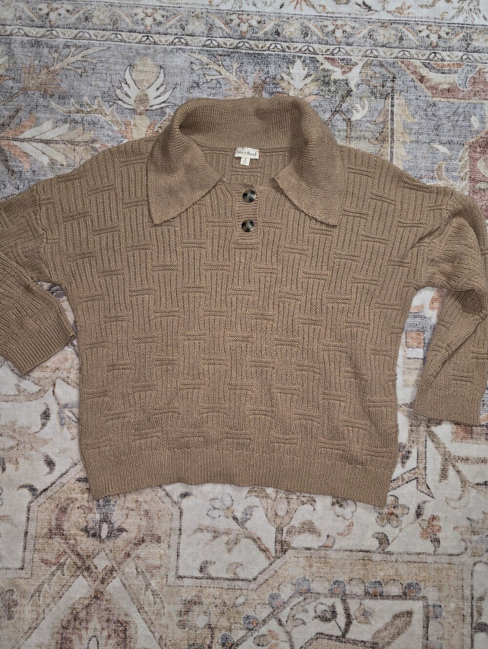 Hem & Thread Textured Knit Sweater in Tan